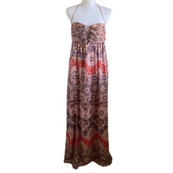 The Jetset Diaries Brown Gold Don’t Stop Me Now Halter Neck Chiffon Maxi Dress - Picture 2 of 14